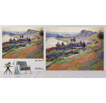 Nástenná maľba s motívom krajiny v štýle pointilizmu, rozmery 243 x 184 centimetrov a 340 x 254 centimetrov