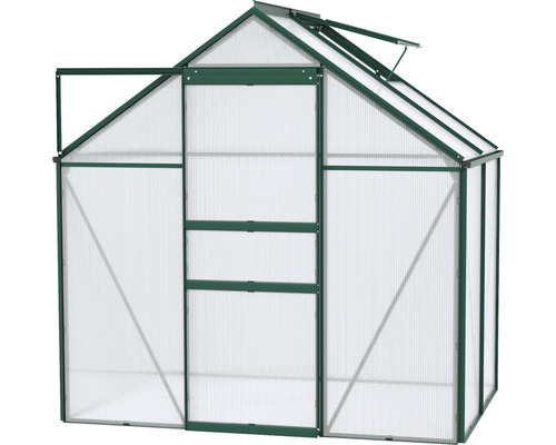 Skleník s otvorenými dverami a strešným oknom