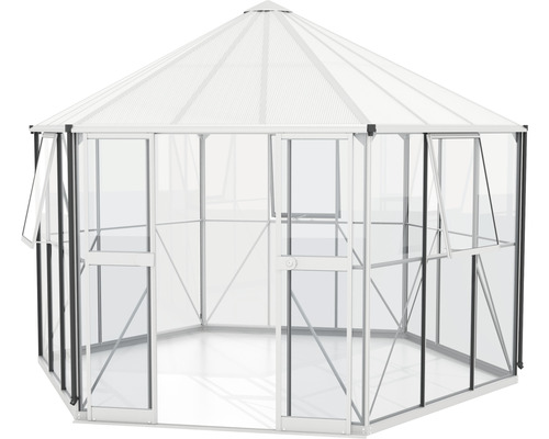 Skleník s priehľadnými stenami a strechou