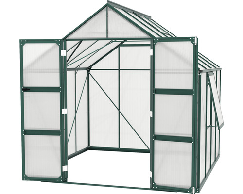 Skleník s otvorenými dverami a oknom