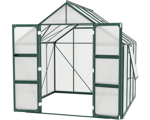 Skleník s otvorenými dverami a oknom