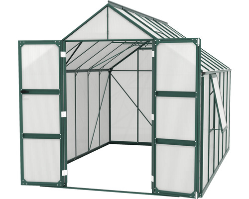 Skleník s otvorenými dverami a oknom