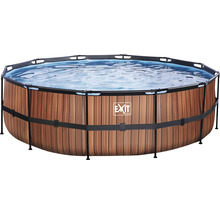 Nadzemný bazén rámový EXIT Wood Pool ø488 x 122 cm design drevo s pieskovou filtráciou a rebríkom