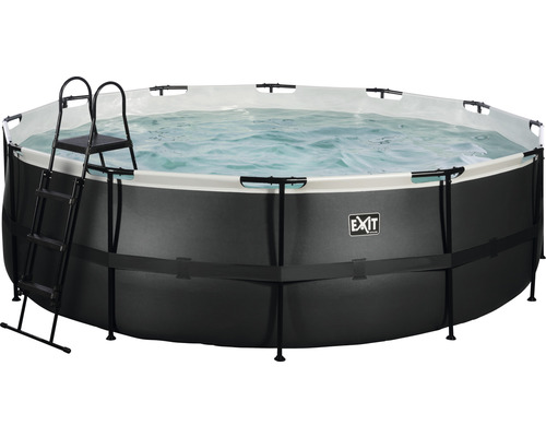 Nadzemný bazén rámový EXIT Black Leather Style ø450 x 122 cm dizajn kože s pieskovou filtráciou a rebríkom čierny