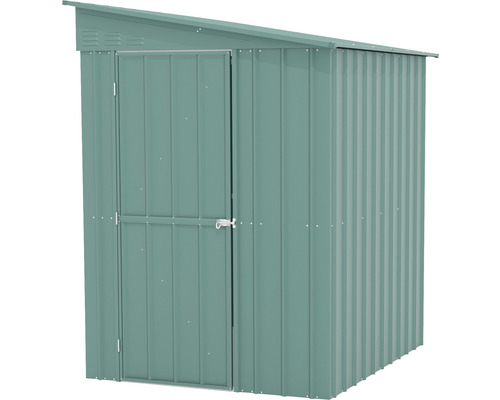 Kovový záhradný domček s pultovou strechou a dverami