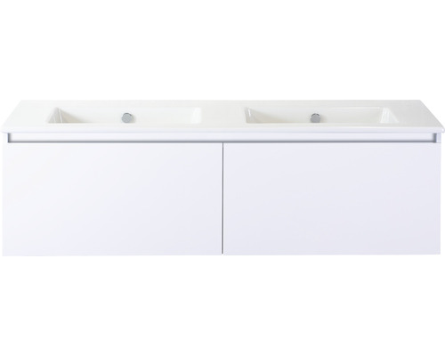 Kúpeľňový nábytkový set Sanox Frozen farba čela biela vysoko lesklá ŠxVxH 141 x 42 x 46 cm s keramickým umývadlom bez otvoru na kohút