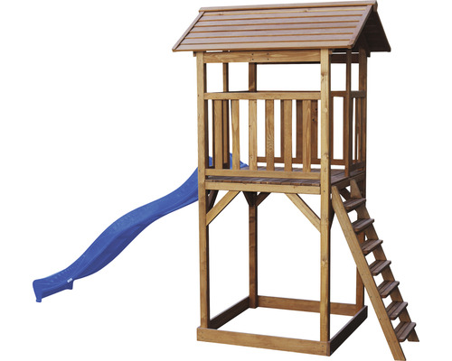 Drevená hracia veža so šmykľavkou a rebríkom do záhrady