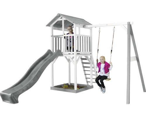 Detská hracia veža so šmýkačkou, hojdačkou a pieskoviskom