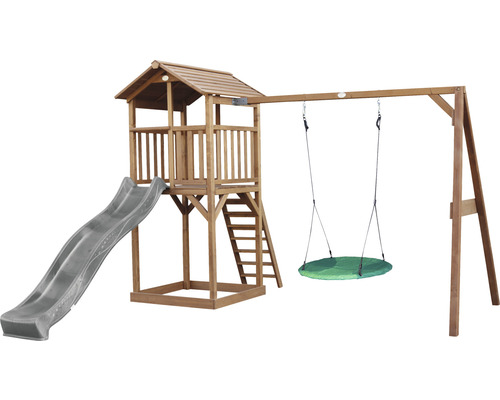 Hracia veža s kĺzačkou, hojdačkou a lezeckou vežou z dreva