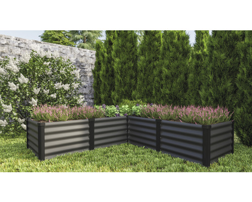 Vyvýšený záhon Vitavia Linus In&Out 401 M 185x185x40,1 cm plechový granit/čierny Kovový vyvýšený záhon v záhrade s rastlinami
