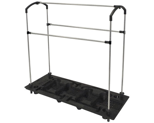 Vešiak na šaty s dvomi tyčami a úložnou policou