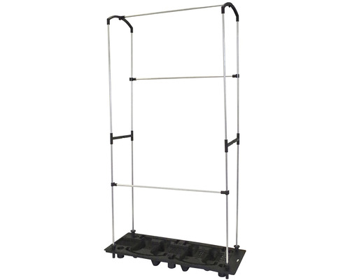 Stojan na oblečenie s dvoma tyčami a čiernou základňou