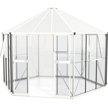 Skleník Vitavia Galaxis 9000 kombinácia skla a polykarbonátu 336x383 cm biely vr. základového rámu