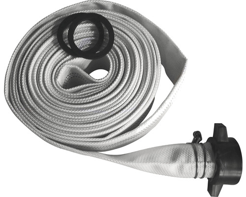 Zrolovaná hasičská hadica s koncovkou a tesniacimi krúžkami