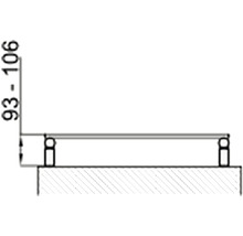 Technický nákres kúpeľňového radiátora s rozmermi 93 až 106 milimetrov