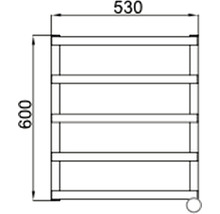 Technický nákres regálu s rozmermi 600 krát 530 milimetrov.