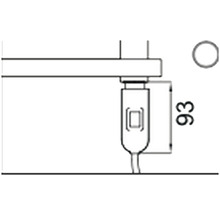 Technický nákres spínača lampy s rozmerom 93 milimetrov.