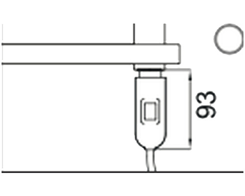 Technický nákres spínača lampy s rozmerom 93 milimetrov.