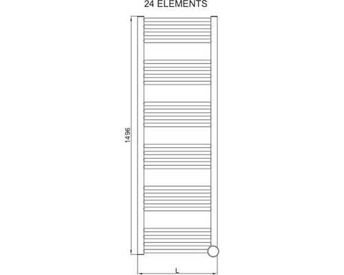 Technický nákres ohrievača uterákov s 24 prvkami a rozmermi