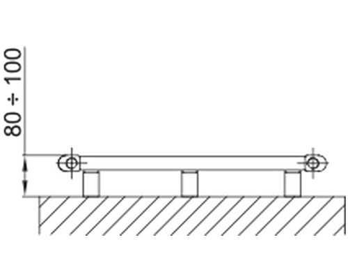 Technický výkres nábytkového kovania s rozmermi 80 až 100 milimetrov