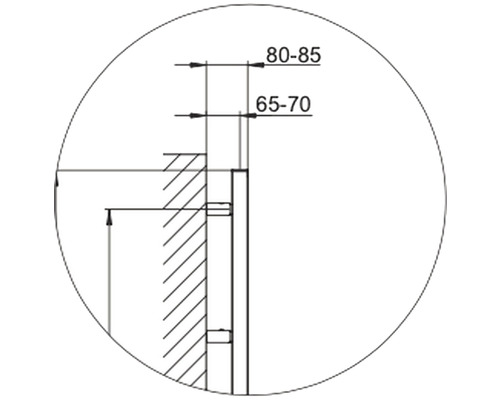 Technický nákres s rozmermi 65 až 70 a 80 až 85
