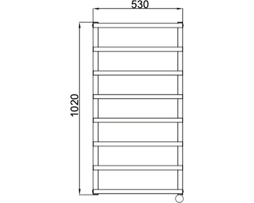 Technický výkres pojazdného regála s rozmermi 1020 x 530 milimetrov