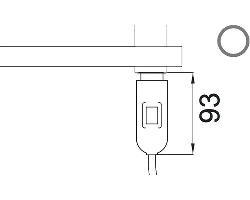Obrázok rozmerov spínača s káblom, 93 milimetrov