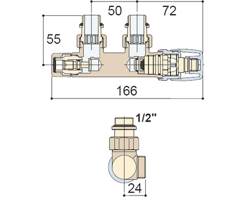 Termostatický ventil pripojovací 50 mm pravý