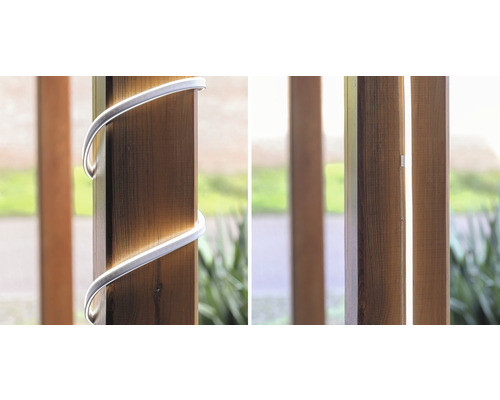 Osvetľovacie riešenie pre vonkajšie použitie namontované na drevenom stĺpiku