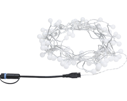 Svetelná reťaz s bielymi guľami a čiernym káblom