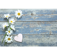 Sedmokrásky a srdce na drevenom stole