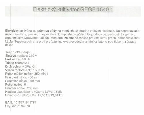 Informácie o výkone motora a technických detailoch produktu