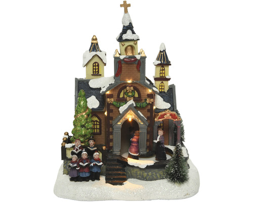 LED kostol polyresinový 15 x 20 x 24 cm na batérie Christmas villages