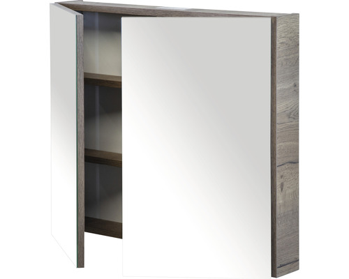 Otvorená zrkadlová skrinka s policami