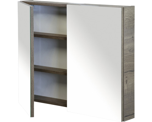 Zrkadlová skrinka s dvomi dvierkami a policami