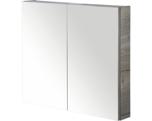 Zrkadlová skrinka s dvomi dvierkami a vzhľadom dreva