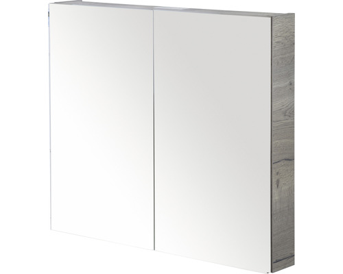 Zrkadlová skrinka s dvomi dvierkami a dreveným dekorom