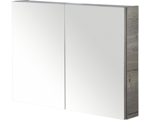 Zrkadlová skrinka s dvomi dvierkami a dreveným dekorom