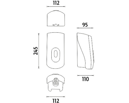 Technický nákres dávkovača mydla s rozmermi