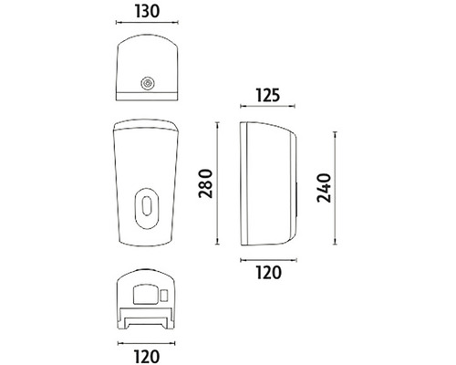 Technický nákres dávkovača mydla s rozmermi