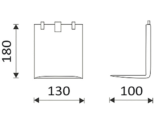 Technický nákres držiaka s rozmermi 180, 130 a 100.