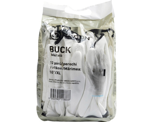 Pracovné rukavice BUCK, biele, veľkosť 10"/XL, balenie 12 párov