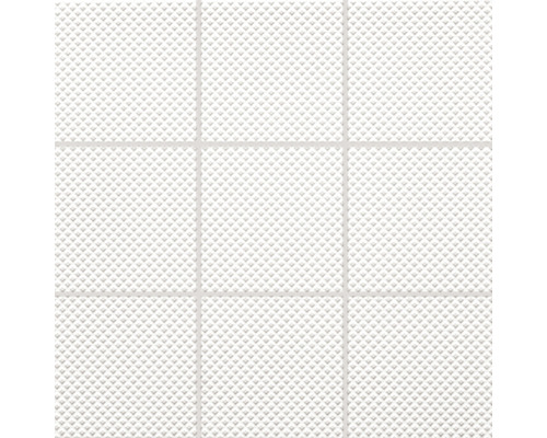 Jednofarebná dlažba biela matná 9,8x9,8 cm reliéfna GRS Detail bielych dlaždíc s reliéfnym povrchom