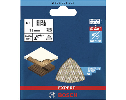 Sada brúsnych listov Bosch Expert M480 Net, 6 kusov, zrnitosť P80, P120 a P180, 93 mm