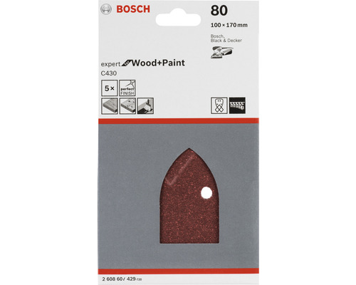 Brúsny papier Bosch Expert na drevo a farby, zrnitosť 80, rozmer 100 x 170 milimetrov, 5 kusov