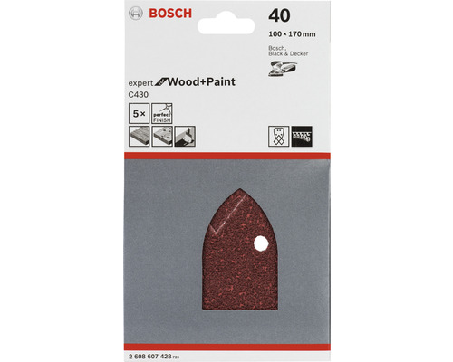 Brúsne papiere Bosch Expert Wood and Paint C430, zrnitosť 40, 5 kusov, rozmer 100x170 milimetrov
