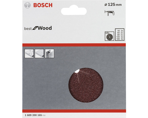 Sada brúsnych kotúčov Bosch na drevo, priemer 125 mm, 10 kusov