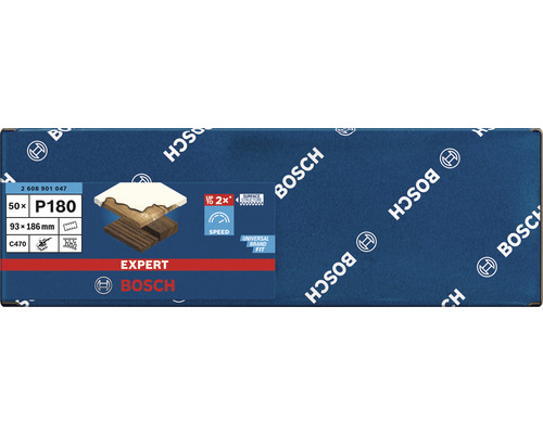 Brúsny papier Bosch Expert, zrnitosť P180, 50 kusov, rozmer 93 x 186 milimetrov