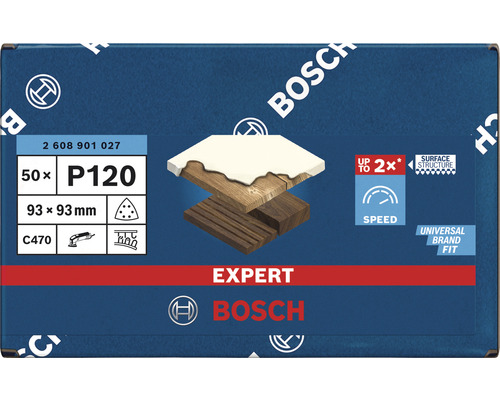 Sada brúsnych listov Bosch Expert, zrnitosť P120, 93 x 93 milimetrov, 50 kusov