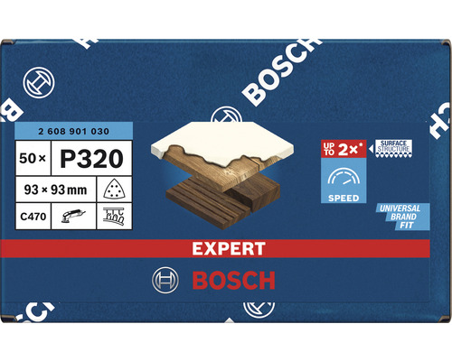 Sada brúsnych listov Bosch Expert, zrnitosť P320, 93 x 93 mm, 50 kusov